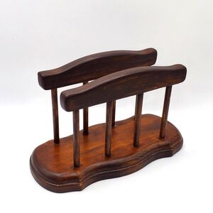 Vtg Napkin Farmhouse Wooden Upright Standing Napkin Holder Rustic Country 1972